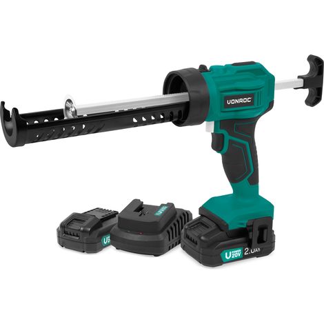 VONROC Pistolet à calfeutrer sans fil 20V - force d'extrusion 1.18kN/120kg - anti-goutte -  vitesse variable - 2 batteries 2.0Ah et chargeur inclus