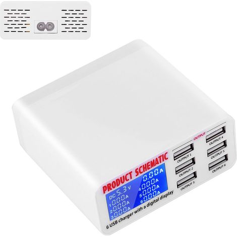 Station de Recharge USB 6 Ports 6A avec Écran LCD - 100-240V (Prise EU) (1/5)
