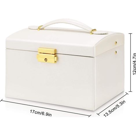 Jewellery Box, Jewellery Case with 3 Levels PU Leather Lockable for Watches Rings and Chains Blanc (1/5)