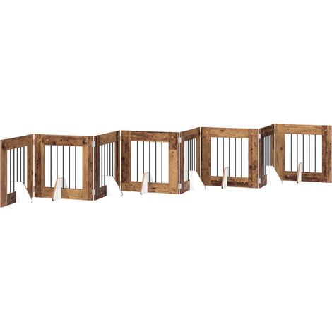 vidaXL Foldable Dog Gate with Stands 8 pcs Old Wood 60 cm