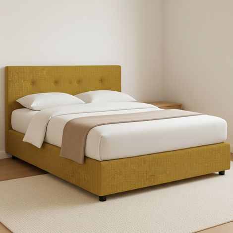 Letto Piazza e Mezza Luton, Sfoderabile, Contenitore Made in Italy, Giallo Ocra (1/5)