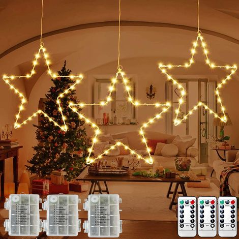 [2er-Set] Weihnachtsstern-Lichterkette für den Außenbereich60 LED-Lichterketten in Sternenform, batteriebetrieben, für die Innendekoration von Balkon, Geburtstagsfeier, Hochzeit, Fenster, warmweiß (1/5)