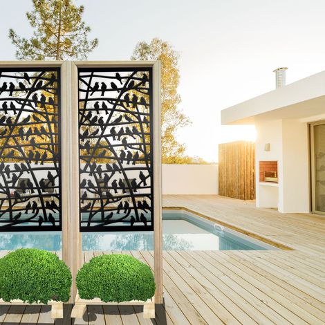 BIRDS - Paravent modulable - 70x190 cm - en bois et PVC - Couleur : noir