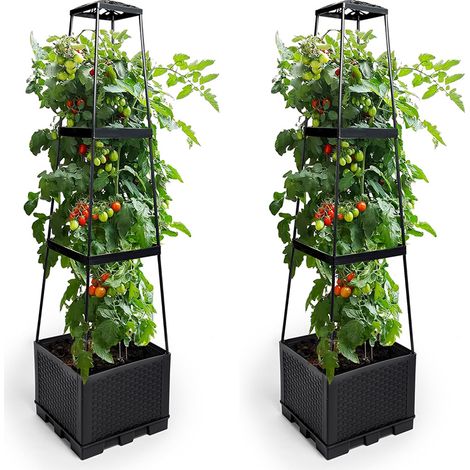 Lot de 2 bacs surélevés auto-arrosants, Jardin potager pour tomates – Inclut 10 pinces et 1 rouleau d’attache – Texture tressée, 3 niveaux – Idéal pour plantes grimpantes, légumes et fleurs grimpantes (1/5)