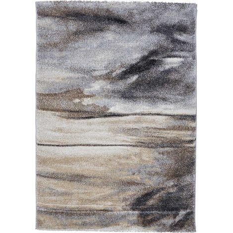 Tapis moderne 80x150 cm rectangle gris tissé motif rond – Poils ras en polypropylène – Antistatique et hydrofuge – Certifié OEKO-TEX® – Unamourdetapis (1/5)