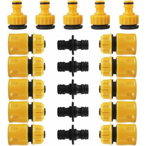20 Raccords rapides, Connecteurs doubles 1/2, Adaptateurs 3/4, Plastique ABS noir, Jardin lavage (1/5)