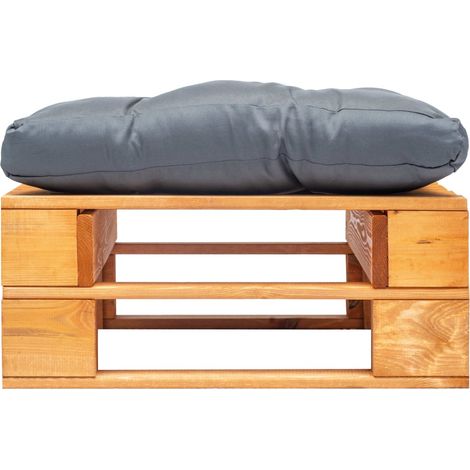 Repose-pied palette de jardin,Tabouret de jardin et coussin gris marron miel bois CFW91140 (1/3)