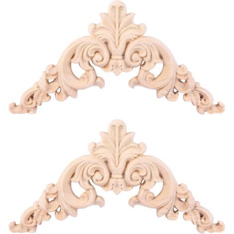 2X Unpainted Décor de Maison 12.5X12.5cm de Meubles En Bois Découpés Par Chêne de Coin En Bois Découpés (1/4)