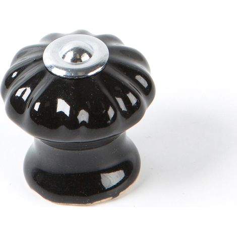 Bouton De Meuble Modèle E524, En Porcelaine Et Acier Finition Noire, ø 28 Mm, Blister 4 Unités