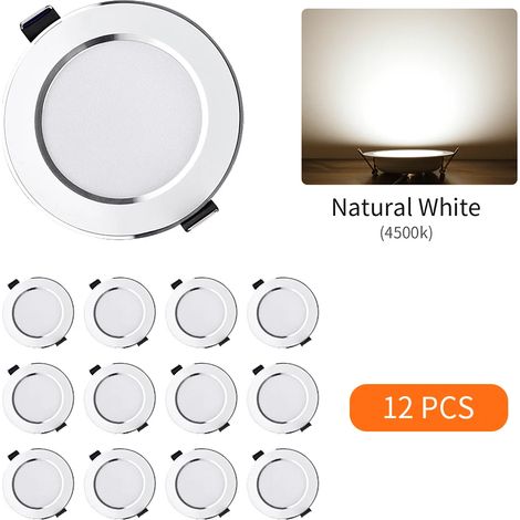 (Blanc naturel - 12 pièces - 5 W) Spot encastré LED rond, panneau LED dimmable 3 couleurs (1/5)
