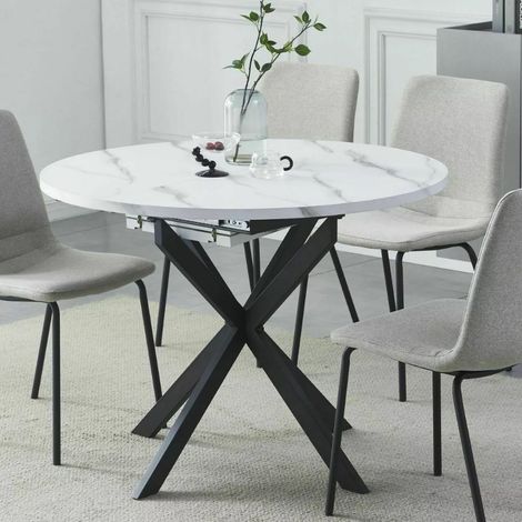 Table ronde 100 cm extensible style marbre pieds métal Larry (1/5)