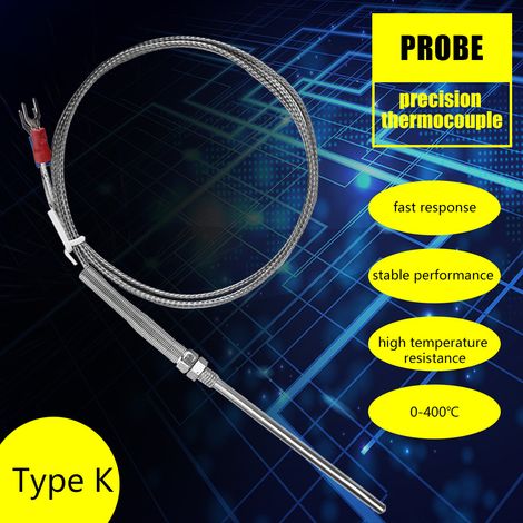 Sonde de température thermocouple type K filetage M8 50mm câble capteur 0-400℃ (1m) (1/5)