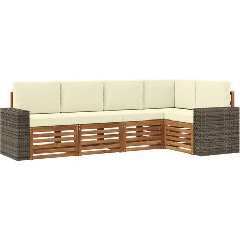 Sectional Sofa Set 5 pcs Natural and Cream Solid Acacia Wood vidaXL
