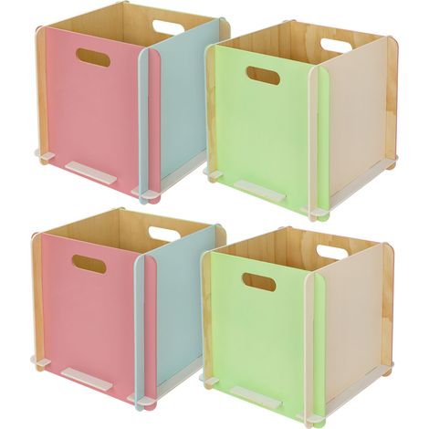 HMF Aufbewahrungsbox aus Holz zum Zusammenstecken, 4er Set, passend für Kallax, 32 x 32 x 32 cm, Mehrfarbig (1/5)