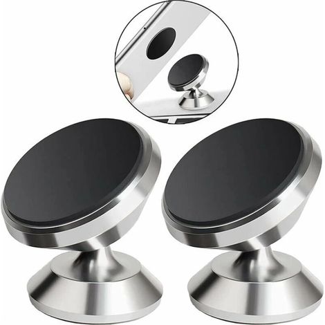 Lot de 2 Support Telephone Voiture, Porte Téléphone Voiture Universel 360° Rotation, Magnetique Portable Aimant Adhésif pour Smartphone, Compatible pour Telephone-Argent, (1/5)