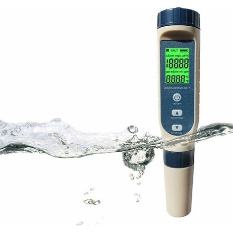 PH Mètre Électronique, 5-en-1 PH/TDS/EC/Salinité/Température Testeur de Qualité de l'Eau, LCD Vert Rétroéclairage Testeur de Qualité de l'Eau pour Aquarium/Hydroponie/Eau Potable/Piscine/Éta