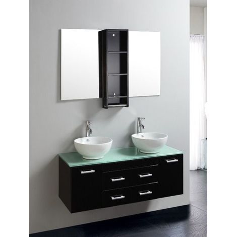 Bagno Italia Arredo Bagno doppio lavabo 120 cm mobile sospeso moderno top in cristallo specchio e miscelatori inclusi Mobili (1/4)