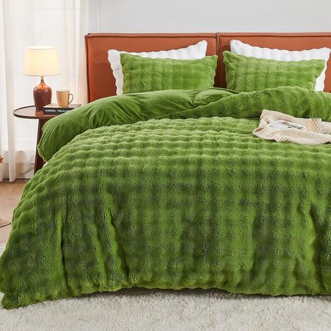 Completo copripiumino pelliccia 3 elementi Verde 200x200cm (1/5)