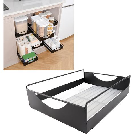 Geräuschloser Schiebe-Organizer für Kleiderschrank/Küche/Badezimmer, Schwarz, L 302 x 401 x 115 mm