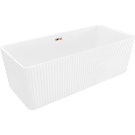 Mexen Nila freistehende, gerillte Badewanne 170 x 75 cm, weiß, Überlauf Roségold - 52841708000-60 (1/5)