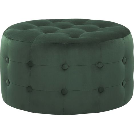 Puf de terciopelo verde oscuro 55 x 30 cm otomana reposapiés mullido botón glamour sala de estar (1/5)