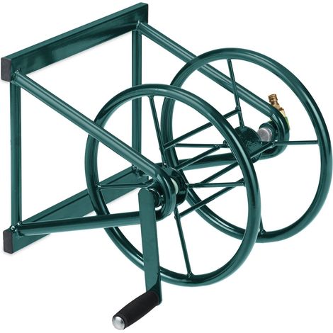 Dévidoir mural pratique enrouleur de tuyau 60 x 10 x 30 cm rangement peu encombrant jardin en plastique vert (1/5)