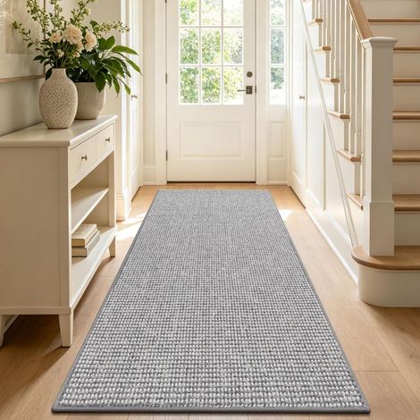 Tapis de Couloir Antidérapant 60 x 180 cm, Long Tapis de Cuisine Lavable en Machine Tapis Couloir Chic Tapis Entree Interieur pour Interieur Salon Buanderie Balcon Entrées, Gris + Blanc (1/5)