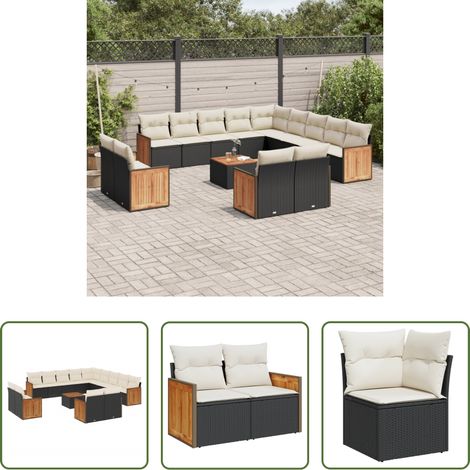 vidaXL Gartensessel - 14-tlg. Garten-Sofagarnitur mit Kissen Schwarz Poly Rattan (1/5)