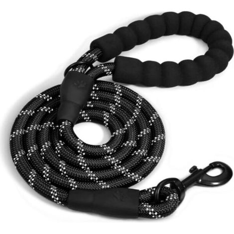Laisse Corde pour Chien avec Poignée Rembourrée Douce, Fils Très Réfléchissants, Laisse pour Chien en Nylon 150CM pour Grands ou Moyens Chiens Ddapté à Course à Pied (Noir) (1/5)