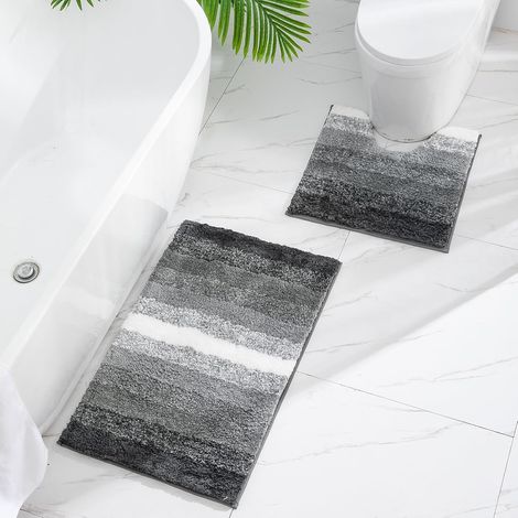 2 Tapis Bain Microfibre Absorbants Gris, Antidérapants lavables (1/5)
