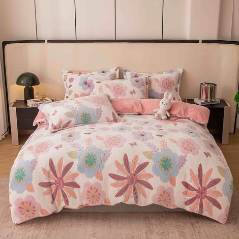 Parure de lit Cocolino, 4 pièces, crème, rose et blanc : drap-housse 140x200 cm, 160x200 cm, 180x200 cm, housse de couette 200x230 cm, 2 taies d’oreiller 50x74 cm (1/5)