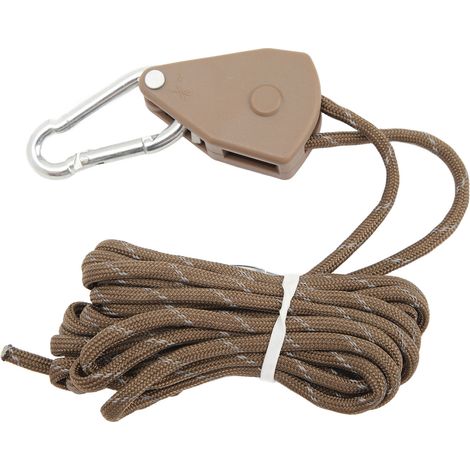 Set aus 2 verstellbaren 4 m langen Campingseilen mit Umlenkrolle für schnellen Aufbau. Farbe: Khaki. (1/5)