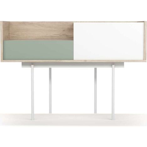 Recibidor modelo 673 acabado roble combinado con verde y blanco, 84cm(alto)  122cm(ancho) 42cm(prof.) (1/4)