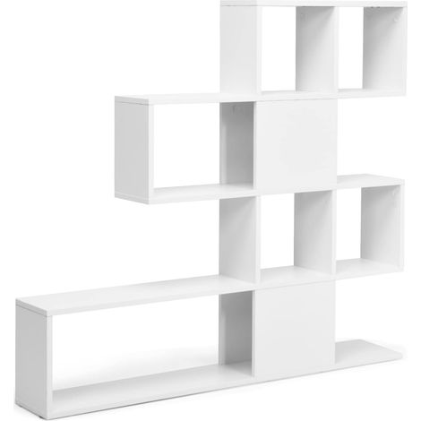 GOPLUS Bibliothèque sur Pied à 4 Niveaux, Meuble de Rangement en Forme Irrégulière avec Étagère Ouverte et Compartiments 120x19,5x120cm Blanc (1/5)