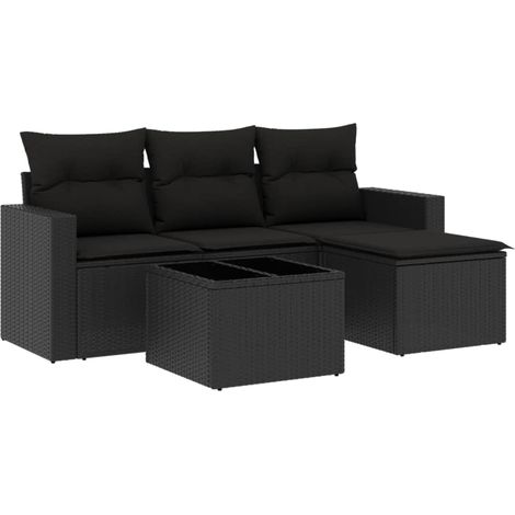 Set Divani da Giardino 5 pz Salotto da Giardino con Cuscini in Polyrattan Nero (1/5)