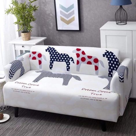 Housse de canapé 3 places - Élastique - 190-230 cm - Motif zèbre blanc (1/5)