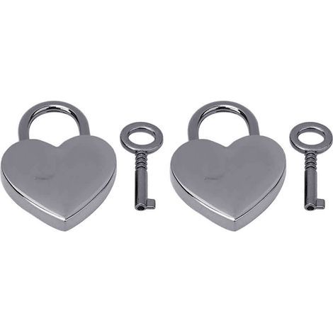 2 Serrures Cadenas Vintage en Forme de Cœur avec Clés, 30x39mm, Noir - Fournitures Créatives et Déco Maison (1/5)