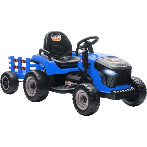 Tracteur électrique enfant bleu avec remorque amovible et télécommande, 3-8 ans (1/5)