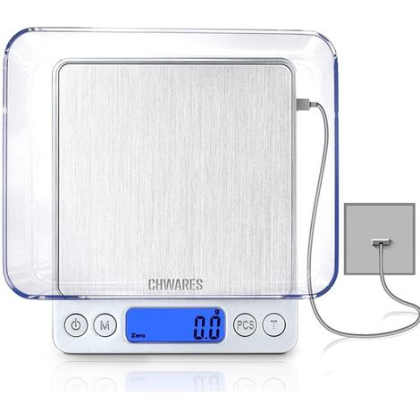ZOLGINAH Balance de cuisine numérique,charge USB,3 kg/0.1g,mini balance de cuisine électrique,balance numérique étanche,rechargeable par USB,écran LCD,en acier inoxydable,pour les ingrédients,café