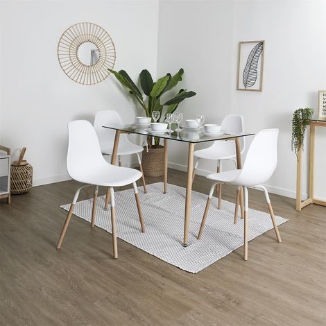 VERANA - Ensemble Table en Verre + 4 Chaises PP Blanc (1/5)