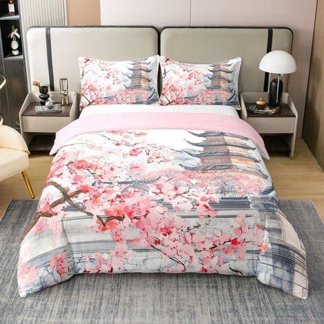 Bettwäsche-Set 155x220 cm Baumwolle Japanischer Stil Kirschblüten Pagode