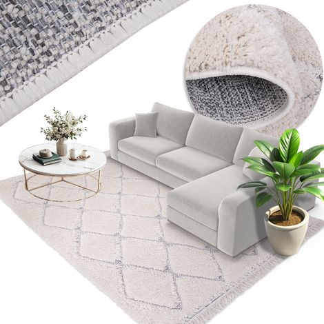 Alfombra moderna para sala de estar y dormitorio, modelo Native de 120x170 cm, mullida y de pelo largo.