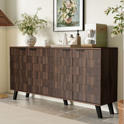 Buffet de salon 4 portes 160,5x35,5x78 cm avec étagères réglables, bois foncé, pour appartement et hôtel (1/5)