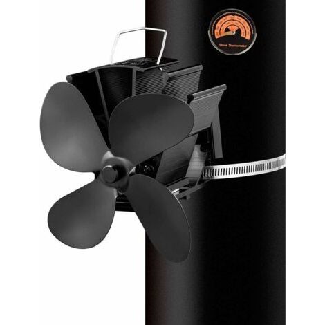 royaluxe -4 lames Tuyau de fumée Ventilateur de poêle Appareil de chauffage alimenté fixe sur le tuyau de cheminée en bois/poêle à bois/cheminée noir (1/5)