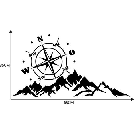 1 Black PVC Car Sticker Hood Decoration Decal Compass Snow Mountain Pattern Decorative Decal D-109