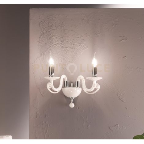 APPLIQUE A PARETE IN VETRO E CRISTALLO BIANCO 2 LUCI CHERUBINI AP.CHERUBINI-2-BCO