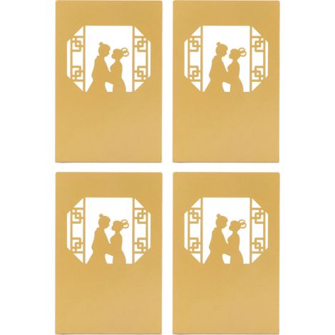 Lot de 4 serre-livres amoureux en métal ajouré, solides supports d'étagère avec patins antidérapants, modèle "Se rencontrer". (1/5)