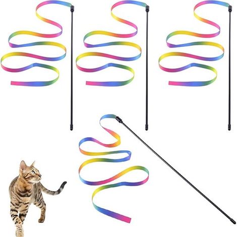 Ensemble de 10 jouets pour chat : canne à pêche interactive avec arc et plume arc-en-ciel pour chats et chatons, 28 cm (1/5)