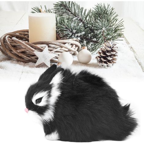 Figura de conejo de peluche en miniatura, hecha de material de felpa artificial, suave y cómoda, muñeco de peluche para decoración de mesa, color negro, aprox. 13 cm. (1/5)