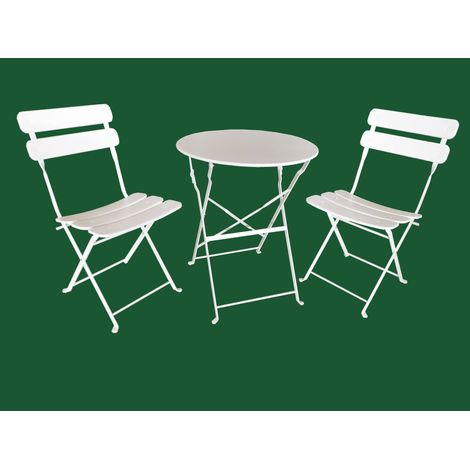 Set Bistro' Denver in metallo - tavolo + 2 sedie - colore bianco (1/2)